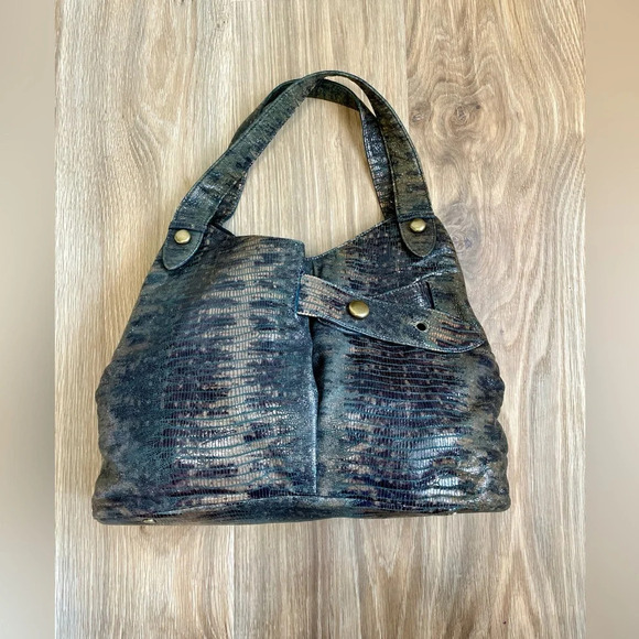 Diane Von Furstenberg Green Reptile Leather Double Strap Bag w/ Matching Pouch - Picture 4 of 8